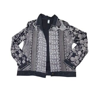 Thomas & Olivia Womens Patchwork Jacket L Black White Beaded Lagenlook Eclectic